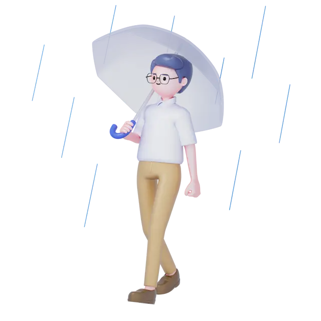 傘をさして歩く男性