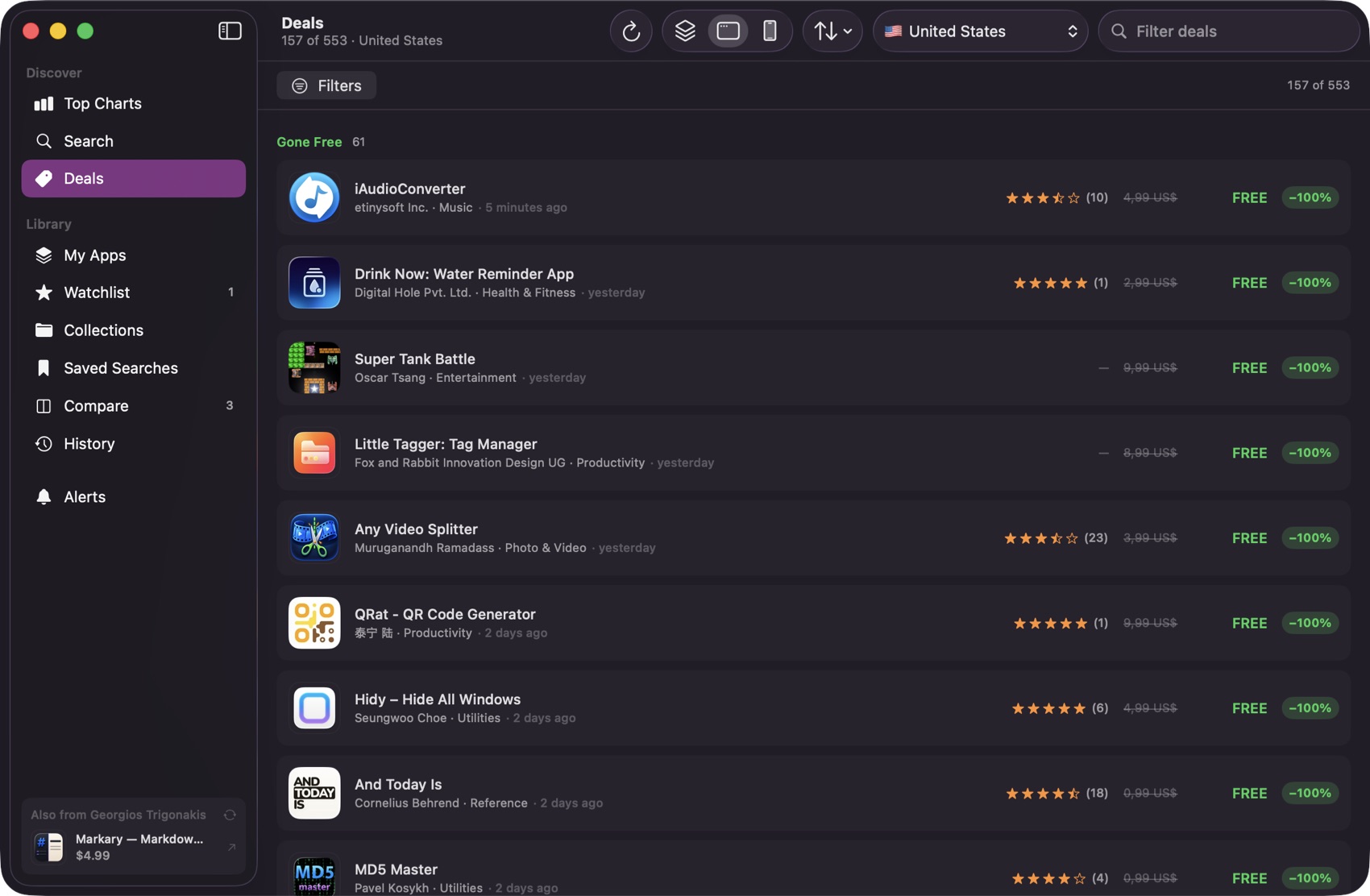 The deals feed listing apps that dropped in price or went free