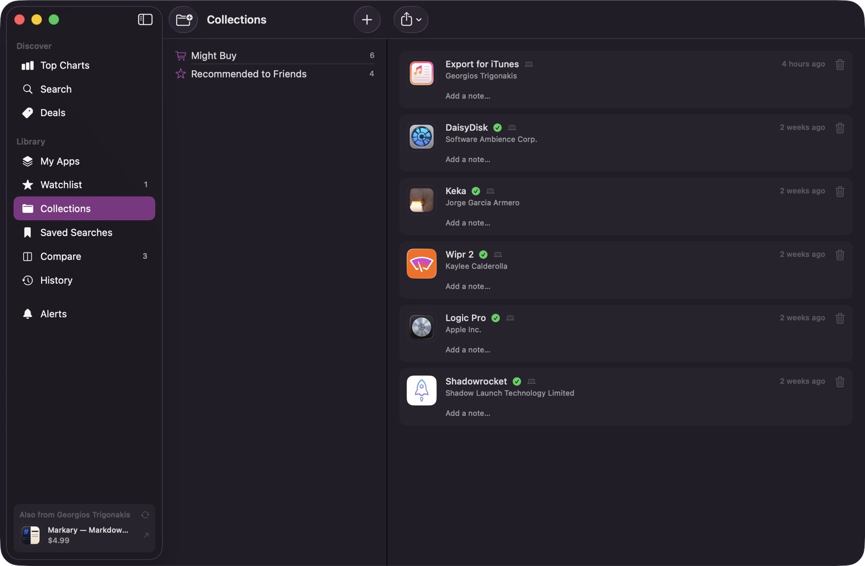 Apps grouped into named collections
