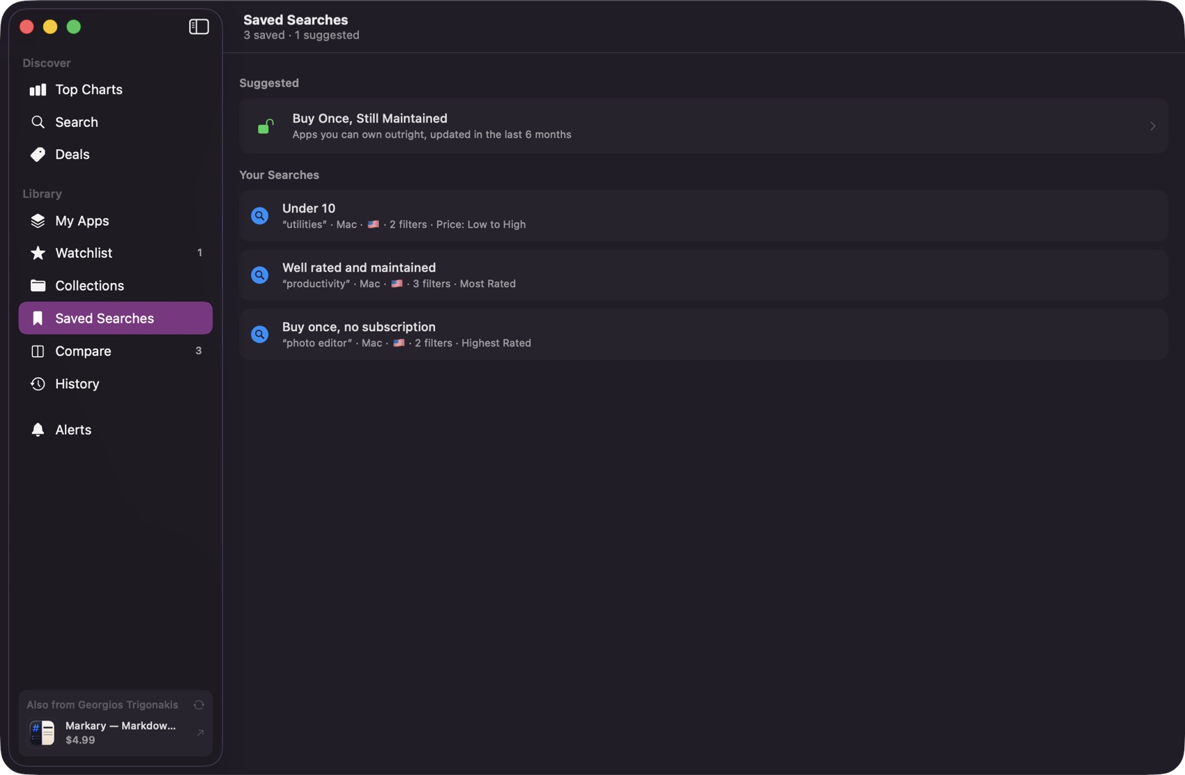 Saved searches with their filters preserved