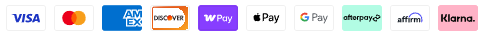 Accepted Payment Methods: Visa, Mastercard, American Express, Discover, and PayPal
