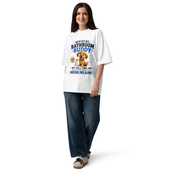 Official Bathroom Buddy – Cute Dog Unisex Organic Oversized High Neck T-Shirt