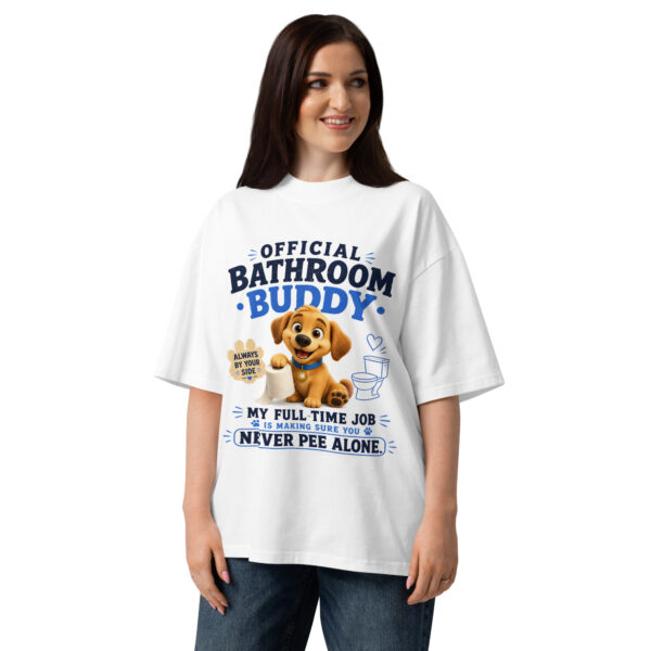 Official Bathroom Buddy – Cute Dog Unisex Organic Oversized High Neck T-Shirt