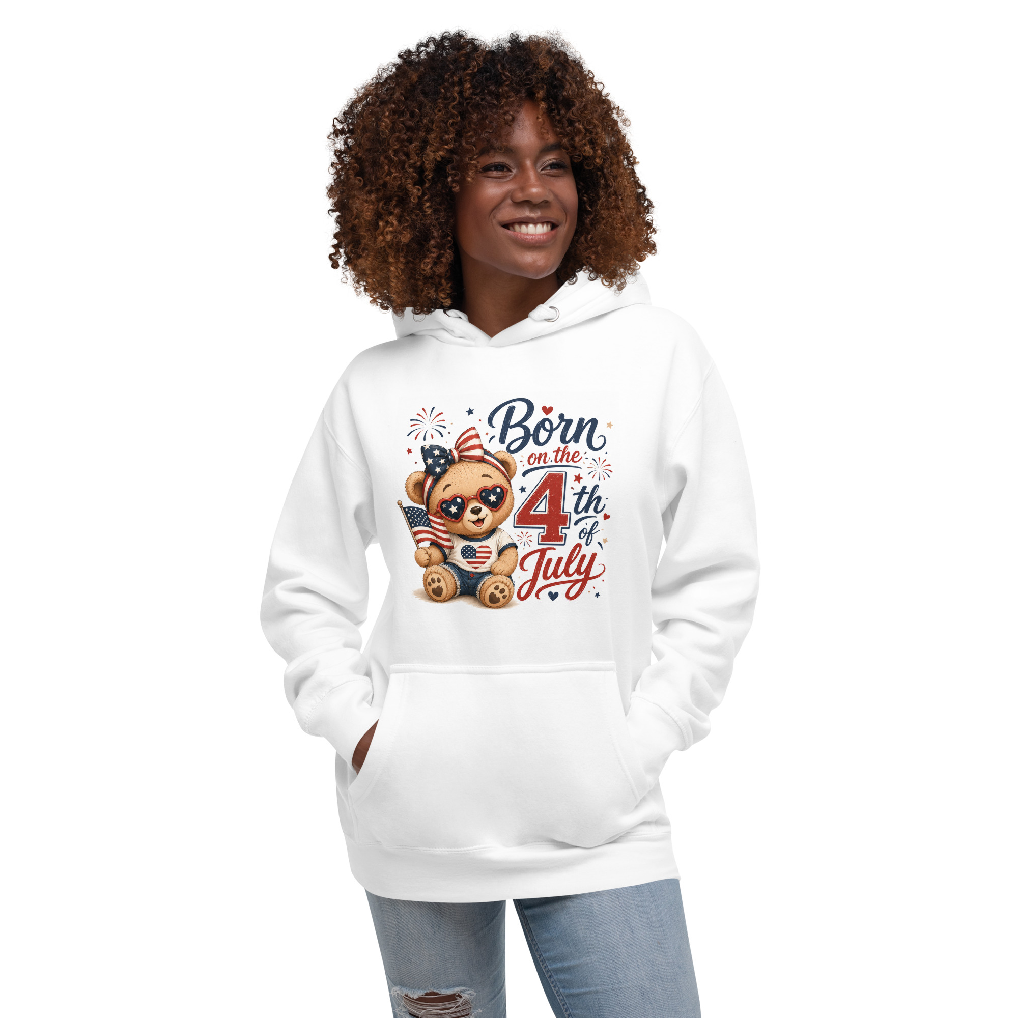 Born on the 4th of July – Patriotic Teddy Bear Unisex Premium Pullover Hoodie