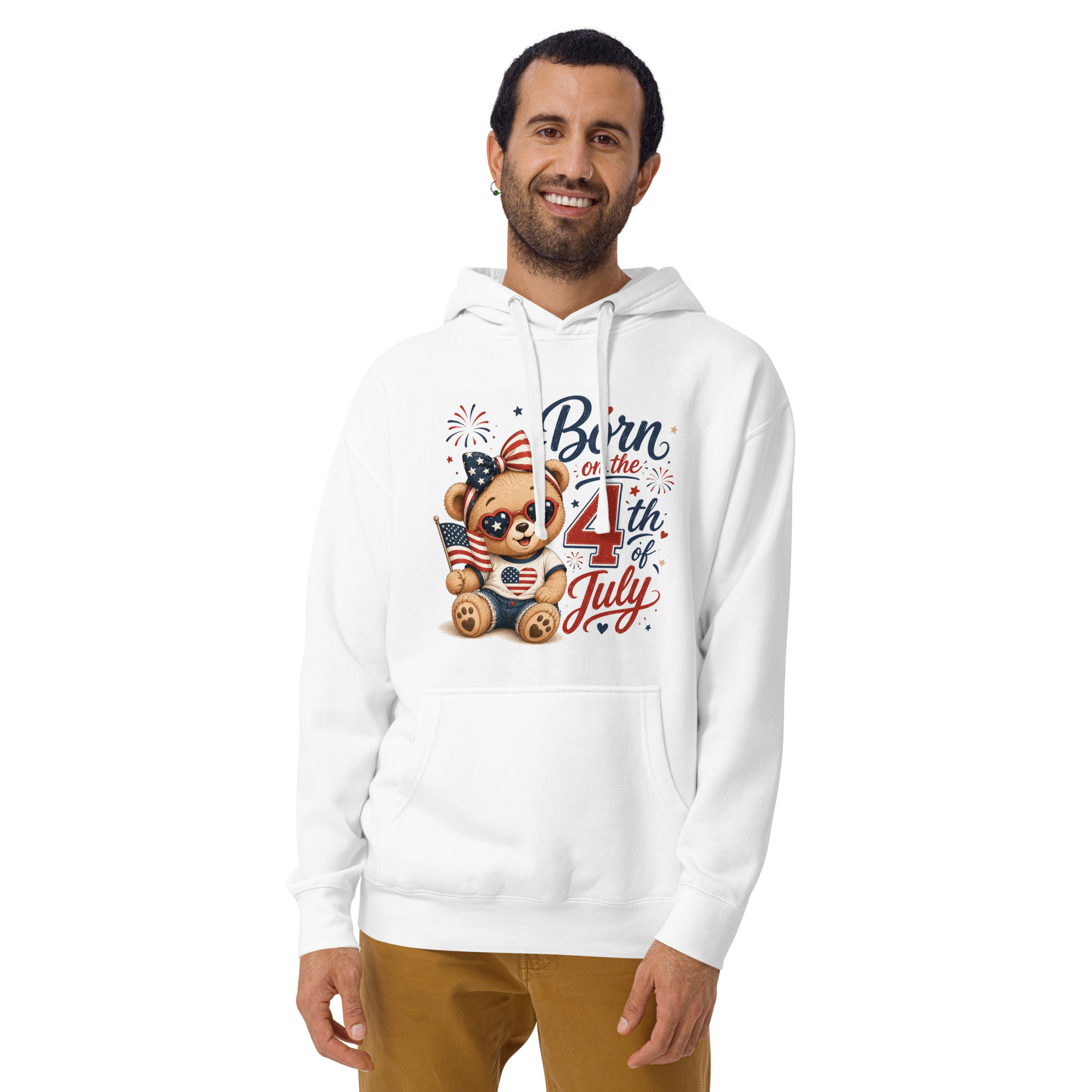 Born on the 4th of July – Patriotic Teddy Bear Unisex Premium Pullover Hoodie