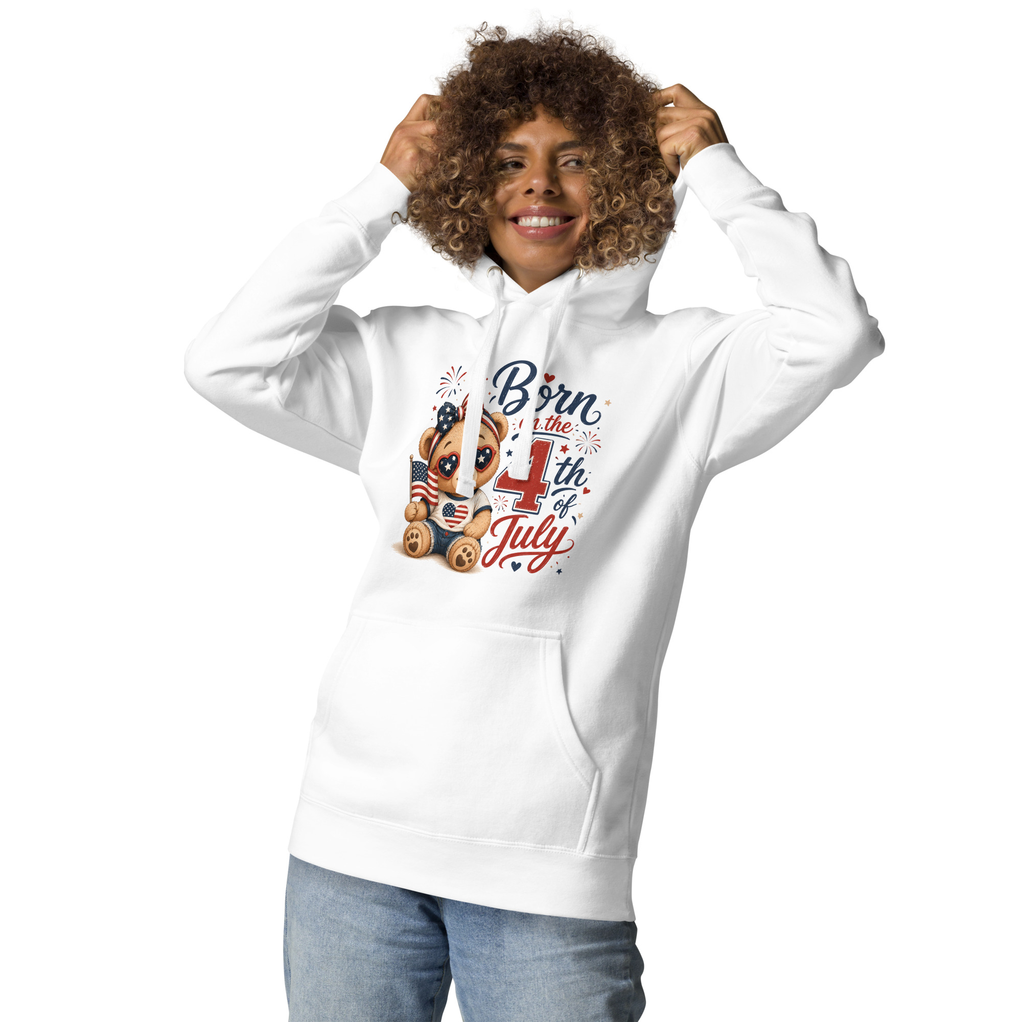 Born on the 4th of July – Patriotic Teddy Bear Unisex Premium Pullover Hoodie