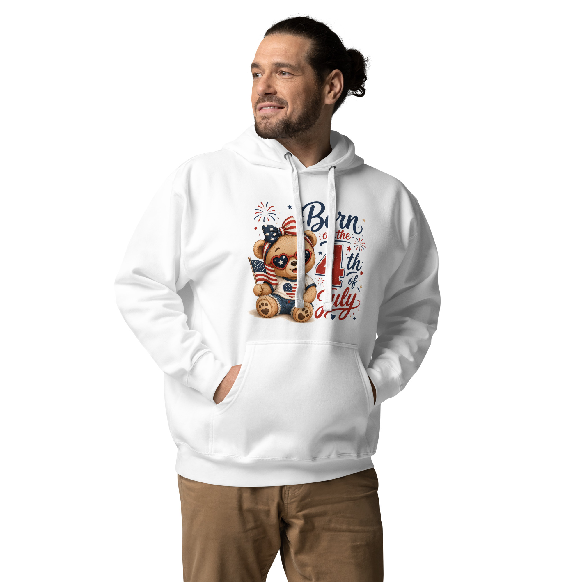 Born on the 4th of July – Patriotic Teddy Bear Unisex Premium Pullover Hoodie