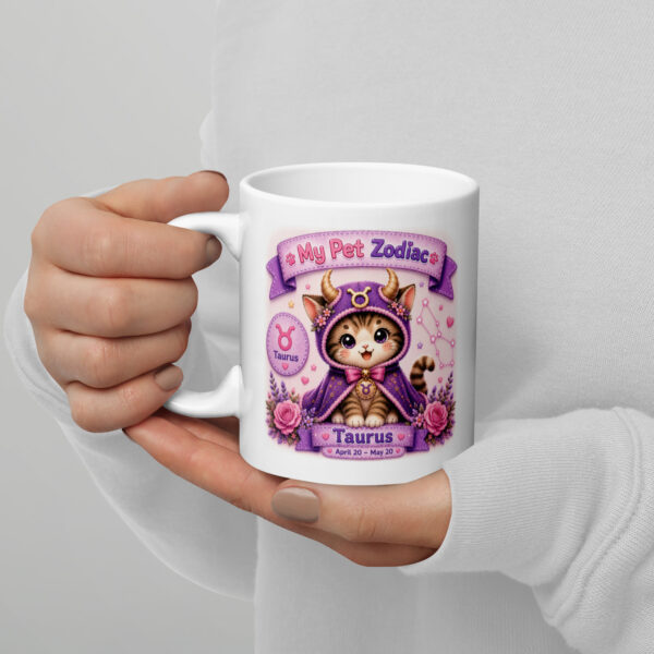 white-glossy-mug-white-11-oz-handle-on-left-6a3b8fd859925.jpg Cute Taurus Cat Zodiac Mug - My Pet Zodiac White Glossy Coffee Mug