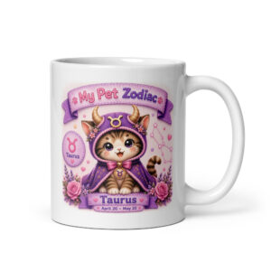 Cute Taurus Cat Zodiac Mug - My Pet Zodiac White Glossy Coffee Mug
