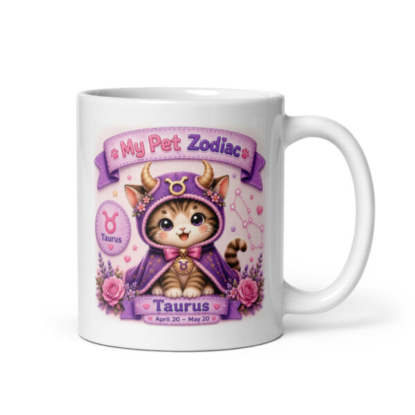 white-glossy-mug-white-11-oz-handle-on-right-6a3b8fd856777.jpg Cute Taurus Cat Zodiac Mug - My Pet Zodiac White Glossy Coffee Mug