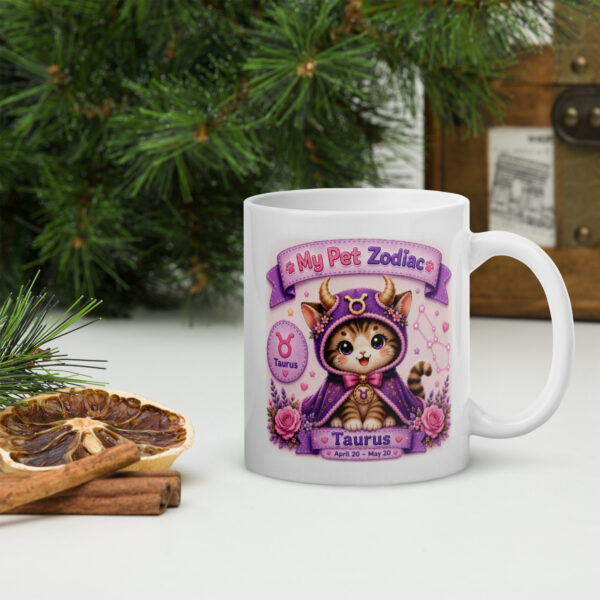 white-glossy-mug-white-11-oz-handle-on-right-6a3b8fd858d89.jpg Cute Taurus Cat Zodiac Mug - My Pet Zodiac White Glossy Coffee Mug