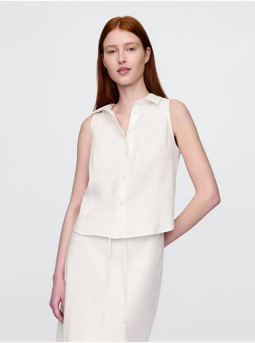 Blusa Lino Buttons Sin Manga Mujer