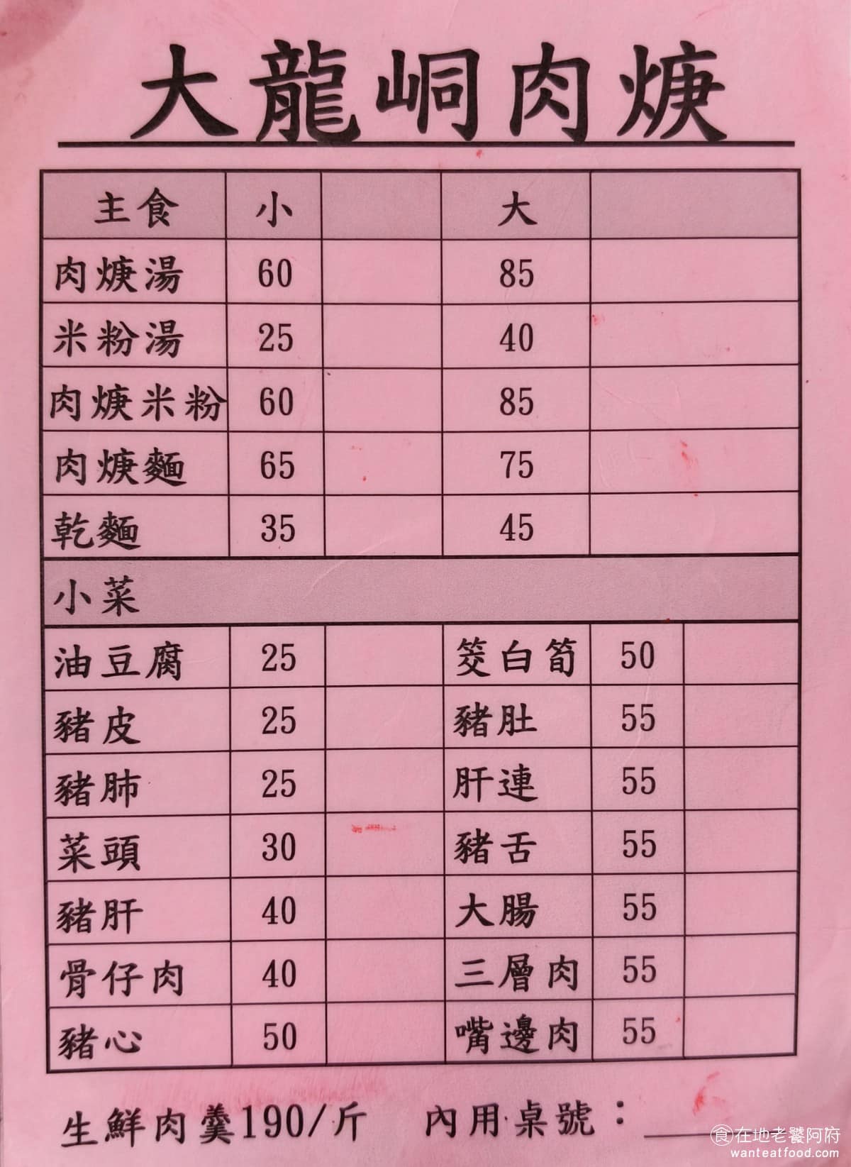 大龍峒肉羹米粉湯 大龍峒肉羹米粉湯菜單 大龍峒肉羹米粉湯推薦 大同區美食 大同美食 台灣小吃 肉羹 《大龍峒肉羹米粉湯》主食分四種，米粉湯 25 元、乾麵 35 元、肉羹湯 60 元、肉羹麵 65 元。想同時喝湯，又吃麵的話，可以點肉羹湯，加乾麵搭配。黑白切小菜從 25 到 55 元，有油豆腐、豬皮、菜頭、茭白筍、肝連、嘴邊肉，價位算是非常便宜。 @在地老饕阿府