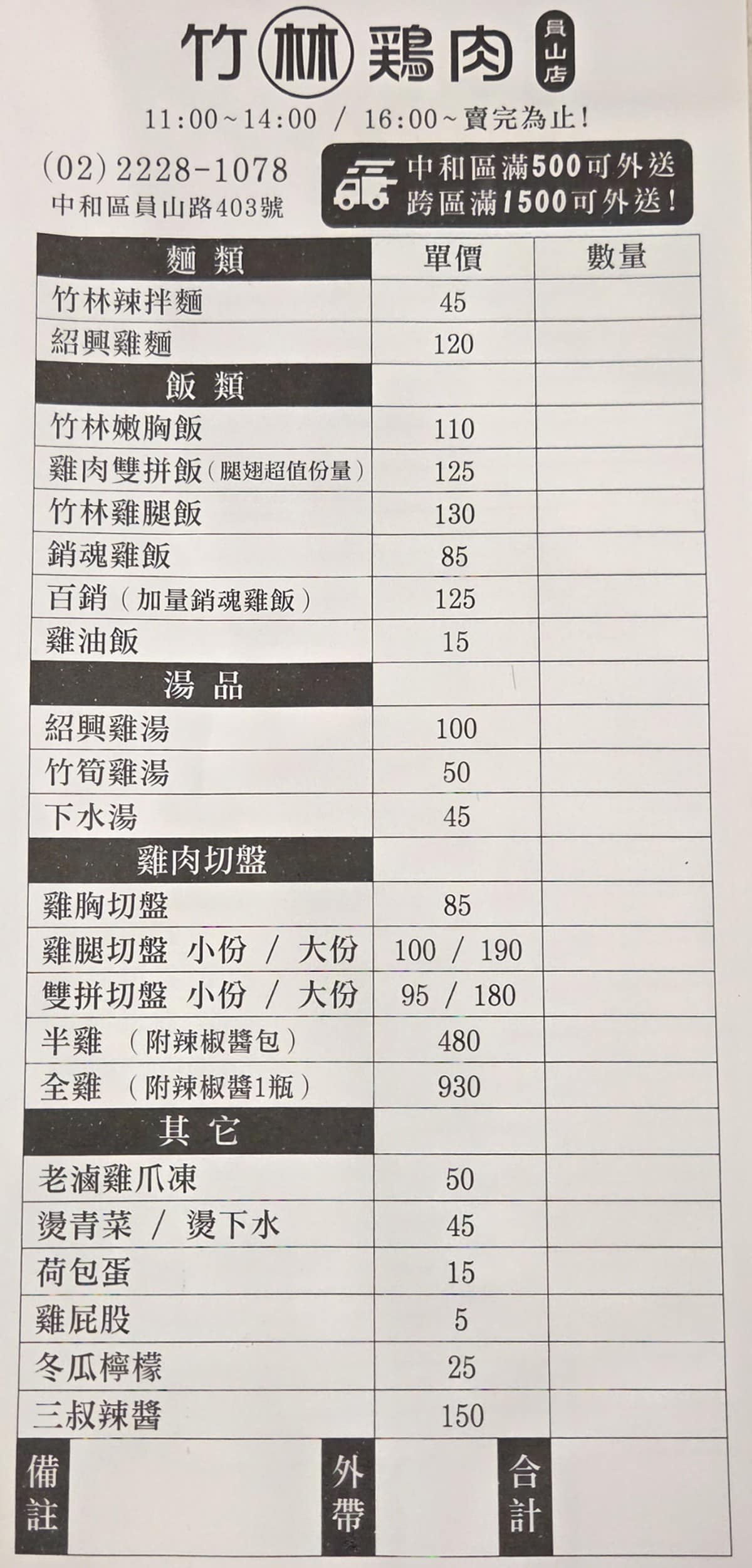 竹林雞肉中和員山店 竹林雞肉中和員山店菜單 竹林雞肉中和員山店推薦 中和區美食 中和美食 台灣小吃 店家菜單