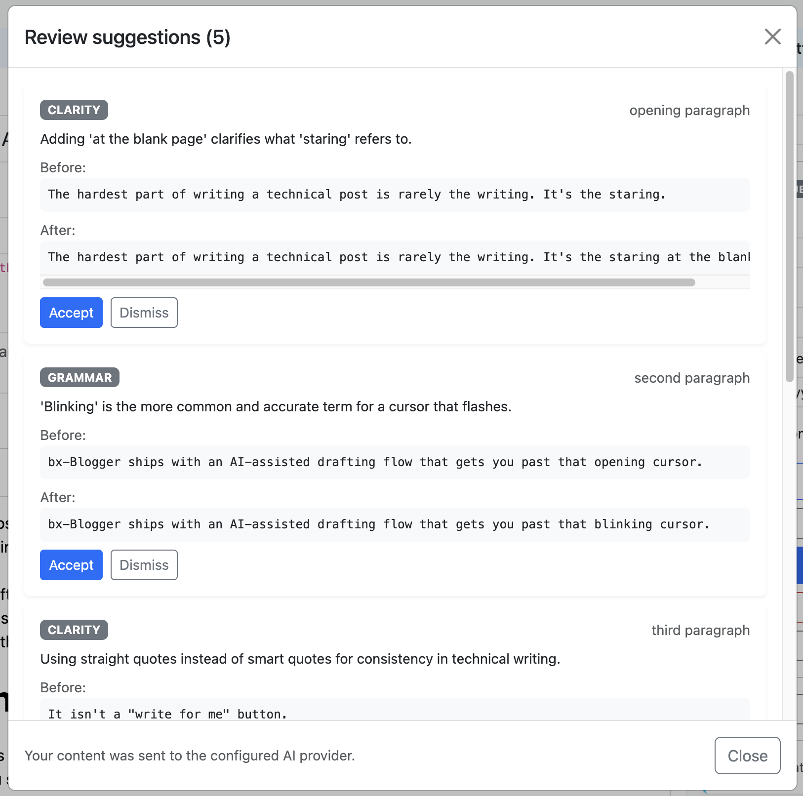 AI Review and Suggest Modal