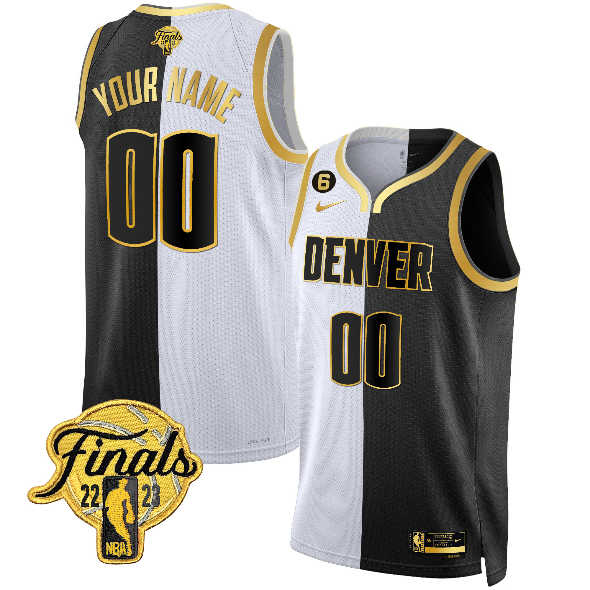 Denver Nuggets 2023 Finals Patch Black & White Gold Custom Jersey – All Stitched