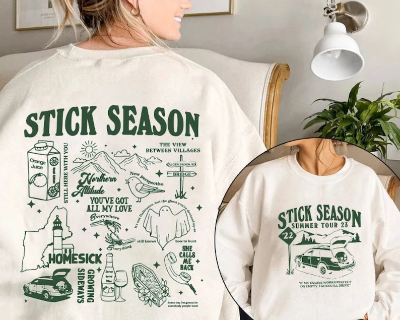 Noah Kahan Stick Season Crewneck Sweatshirt, Stick Season Tour 2023 T-Shirt, Album Tracklist Shirts Full Size