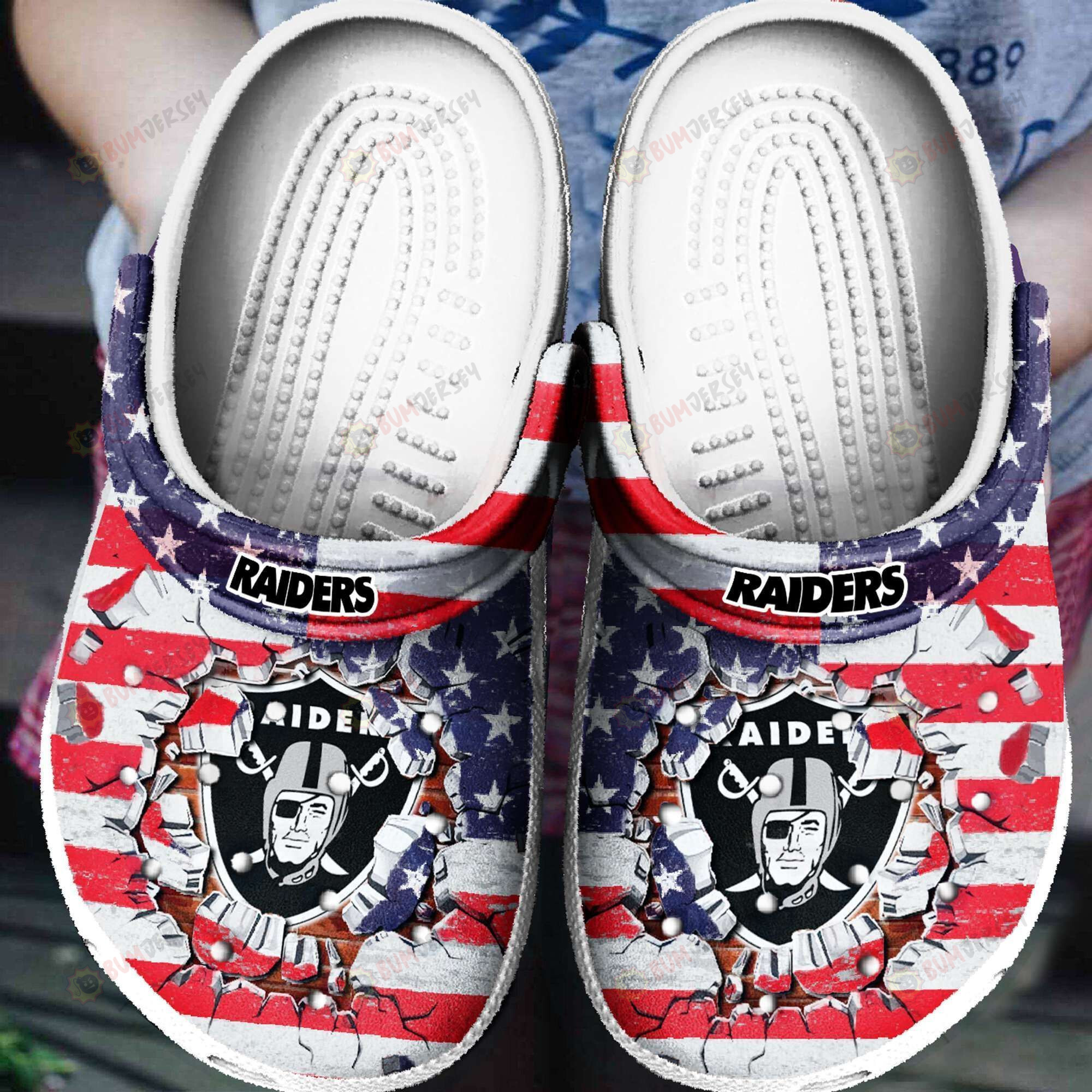 Las Vegas Raiders Broken Brick American Flag Crocs Crocband Clog Comfortable Water Shoes – Aop Clog