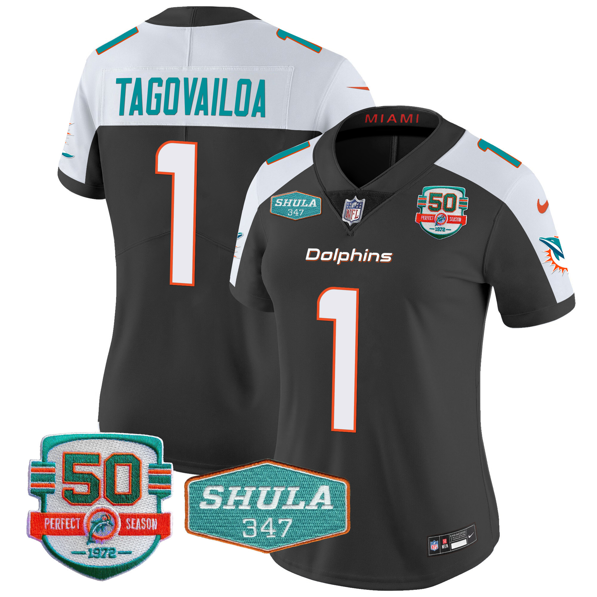 Women’S Dolphins Shula 347 Patch Vapor Jersey – All Stitched