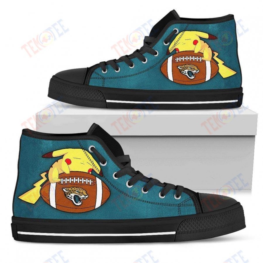 Mens Womens Jacksonville Jaguars High Top Shoes Like Pikachu Laying On Balltop Quality TMT400