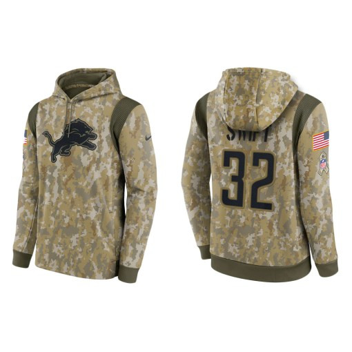 D’Andre Swift Detroit Lions Camo 2021 Salute To Service Veterans Day Therma Pullover Hoodie