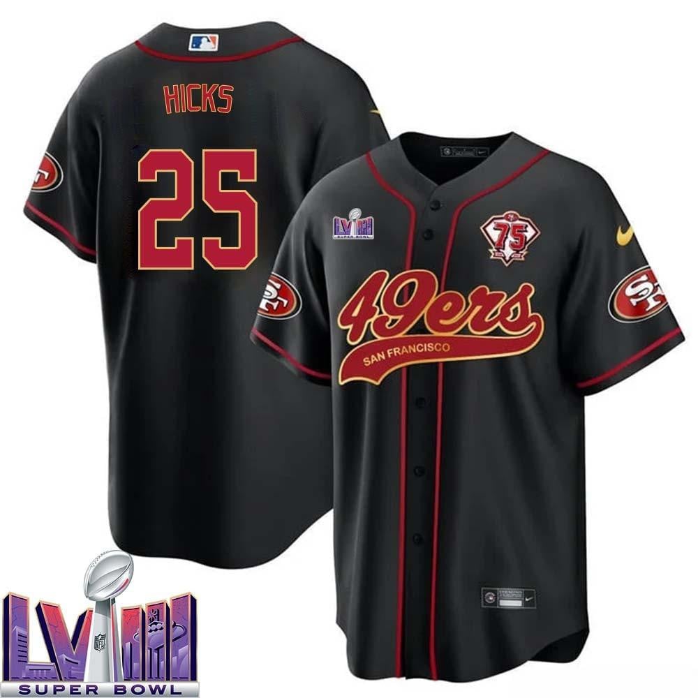 Eric Hicks 25 Kansas City Chiefs Super Bowl Lviii Baseball Men Jersey – Black