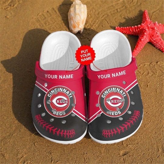 Cincinnati Reds Logo Custom Name Crocs Classic Clogs Shoes In Red Black