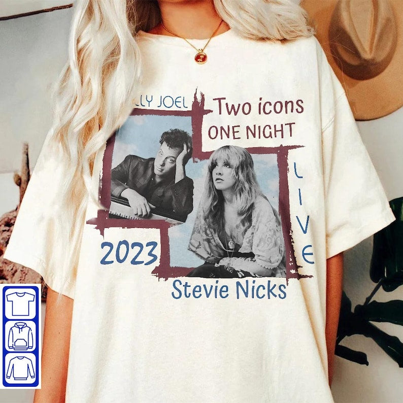 Billy Joel Stevie Nick Two Icons One Night Shirt, Billy Joel Sweatshirt, Billy Joel Hoodie, Billy Joel Stevie Nick 2023 Shirt