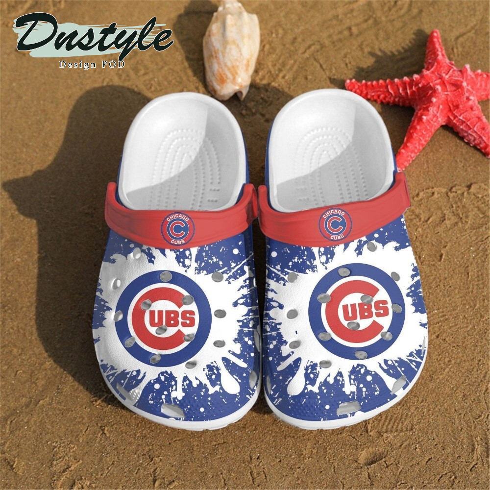 Chicago Cubs Logo Pattern Crocs Classic Clogs Shoes In Blue & White