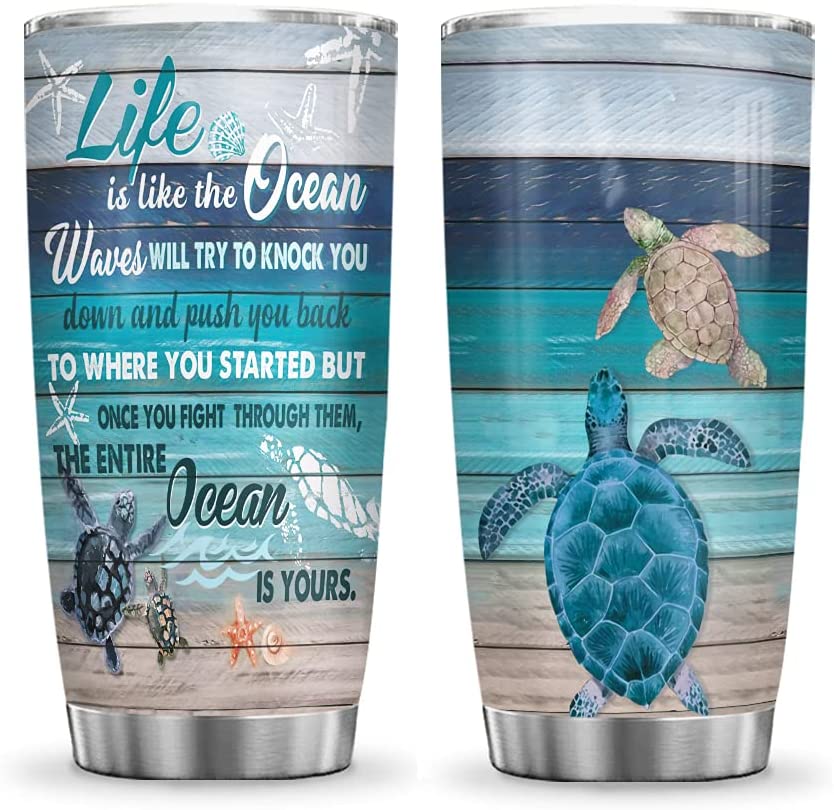 20Oz Turtle Mom To Daughter, Gift For Sea Turtle Lovers Tumbler Cup With Lid, Double Wall Vacuum Thermos Insulated Travel Coffee Mug