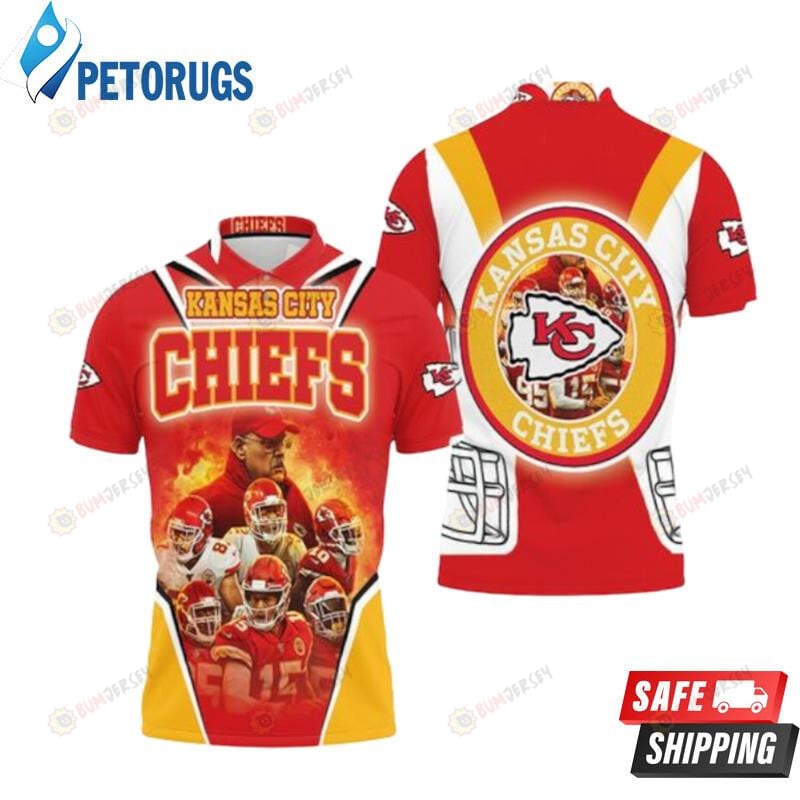 Kansas City Chiefs Andy Reid Hill 10 Clark 55 Mathieu 32 Mahomes 15 Jones 95 Kelce 87 Printed Polo Shirt