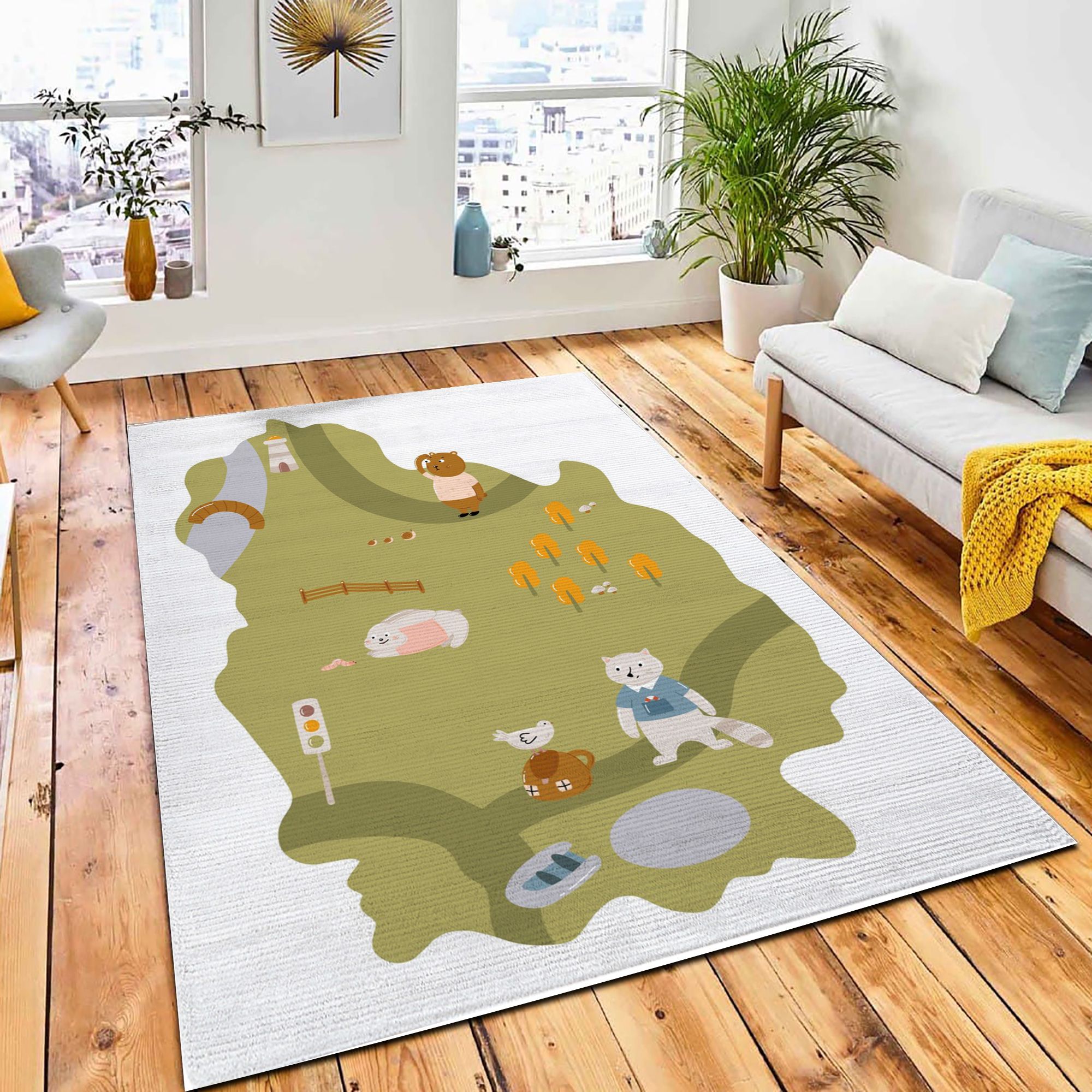 Animal Forest City Map Cute Area Rug Carpet Kids Rug Home Decor