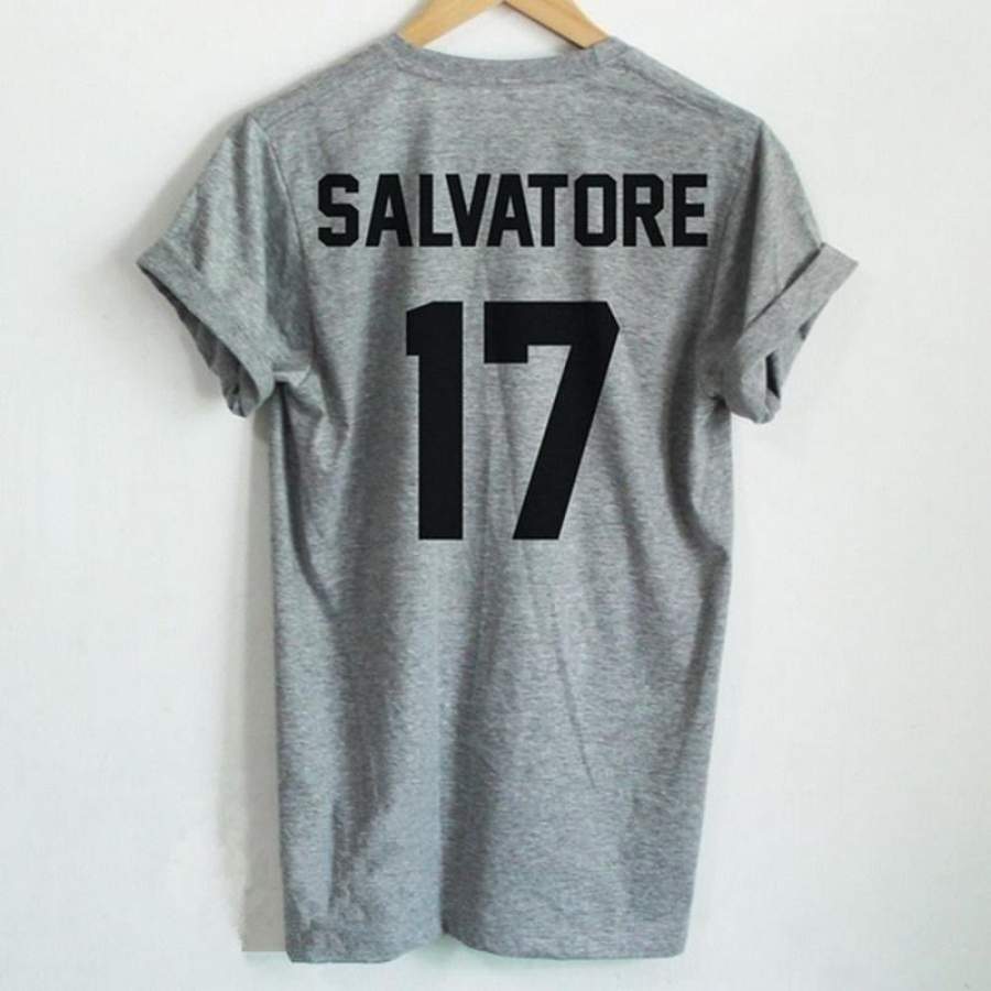 SALVATORE 17 print on back side T Shirt Stefan Salvatore T Shirt Vampire Diaries Stefan Salvatore Graphic Tee   ZH