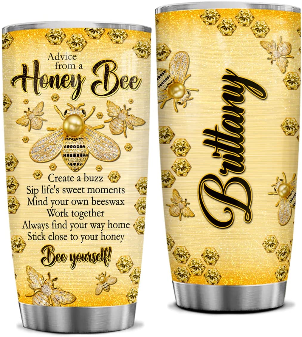 Bee Tumbler Gifts For Women Queen Girls Honey Bees Tumblers Personalized 20Oz 30Oz Jewelry Drawing Style Stainless Steel Coffee Travel Mug Cup With Lid Birthday Christmas Customized Gifts