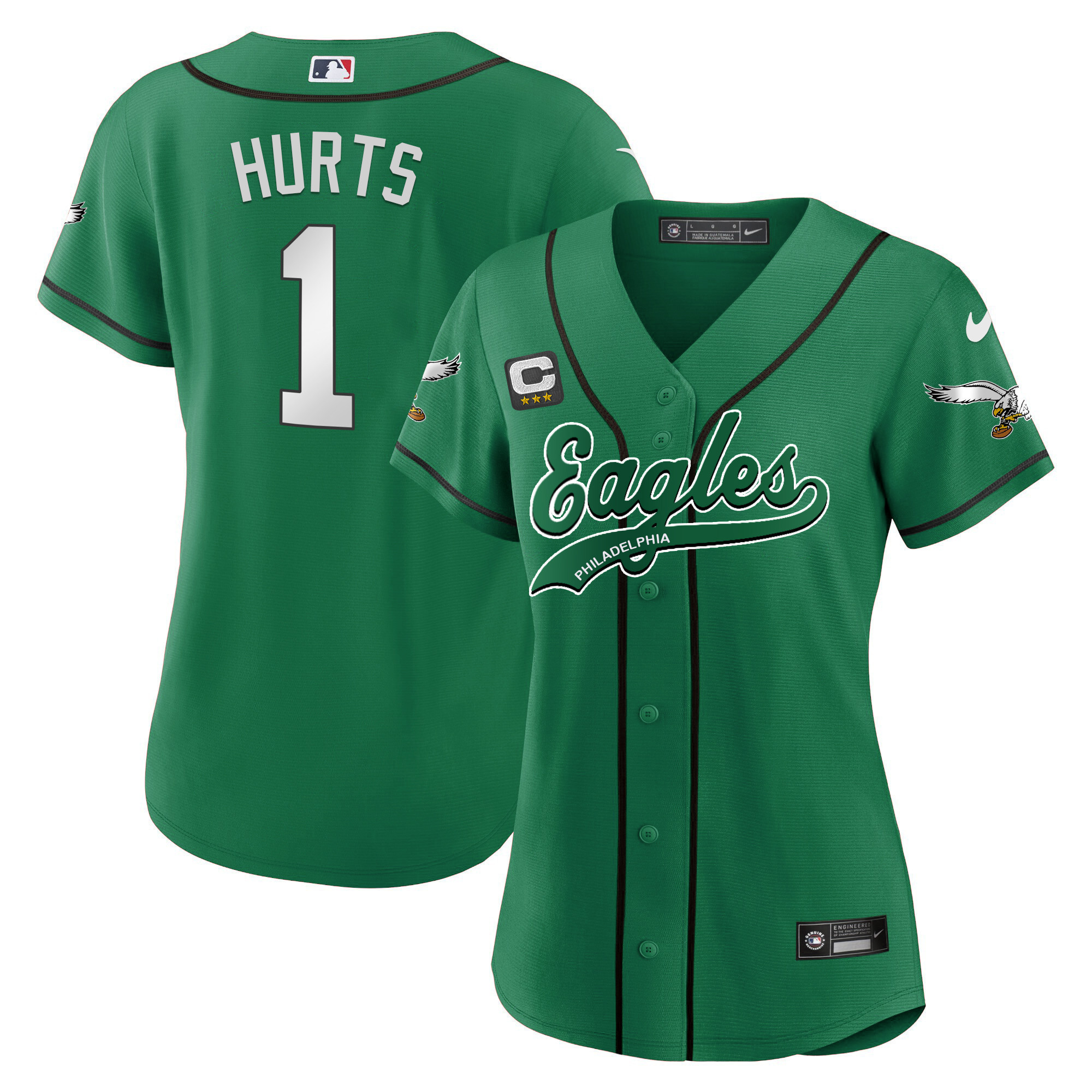 Women’S Eagles Kelly Green Baseball Jersey – All Stitched