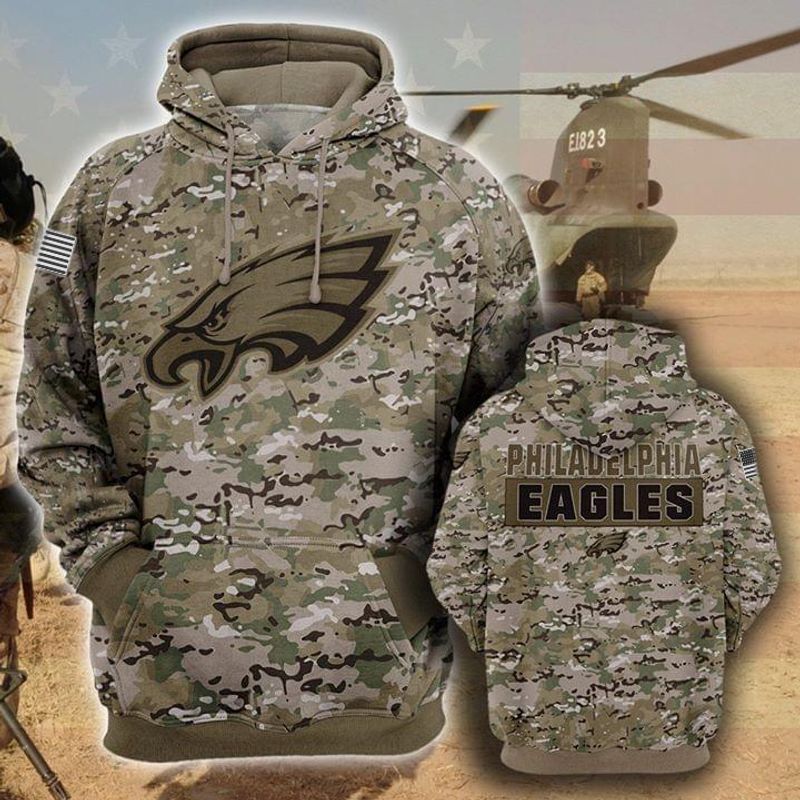 Philadelphia Eagles Camouflage Veteran 3D Cotton T-Shirt Hoodie