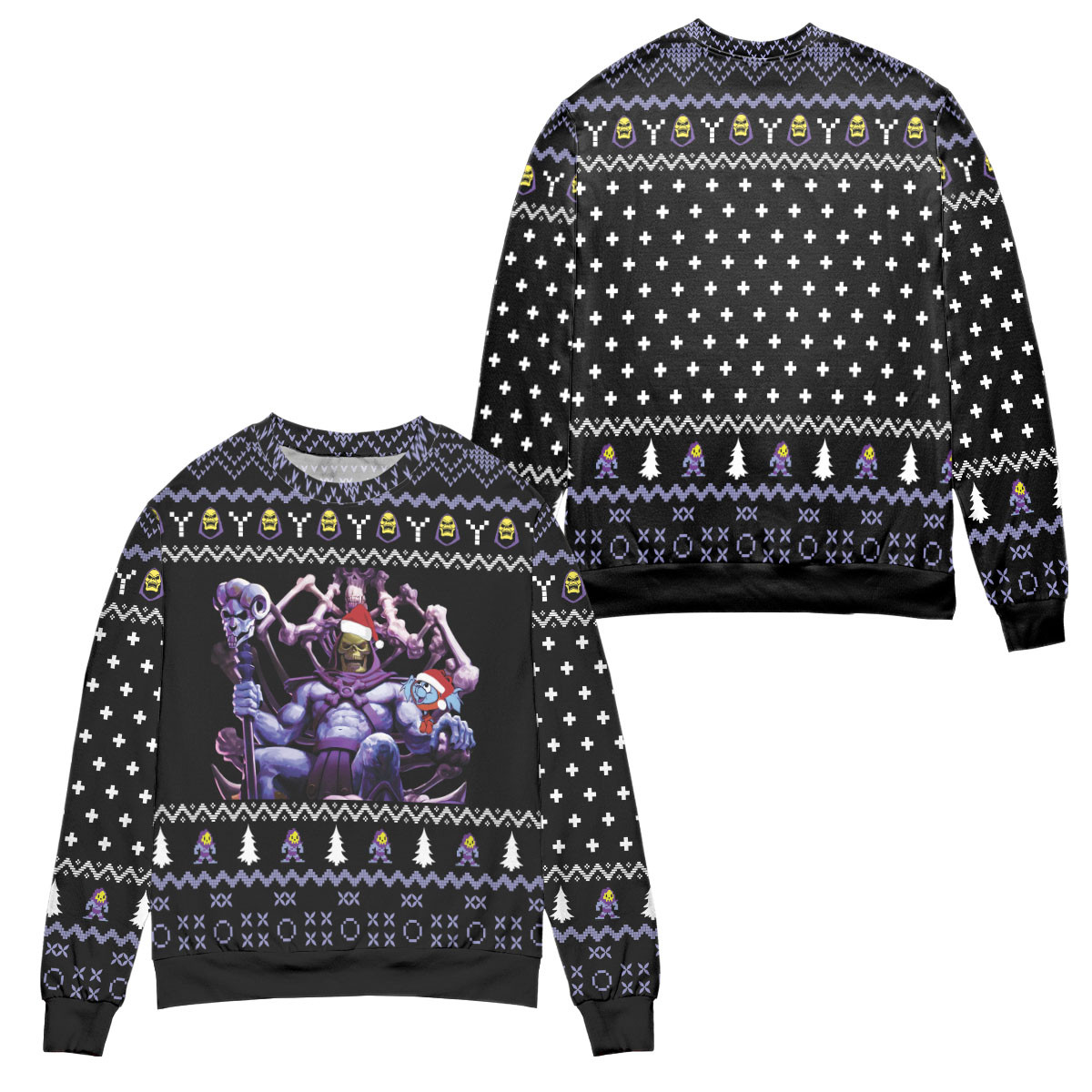 Skeletor And Panthor Art Snowflake Pattern Ugly Christmas Sweater – All Over Print 3D Sweater – Black