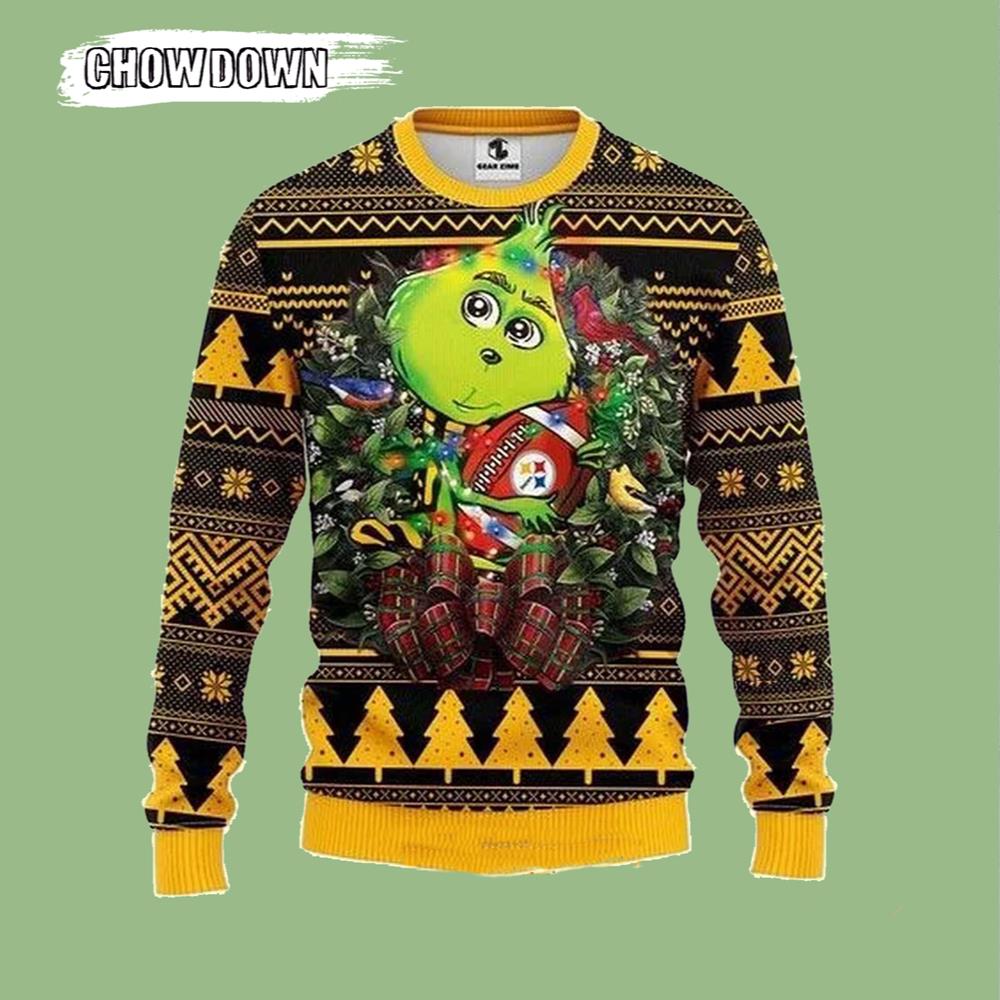 Grinch Hug Pittsburgh Steelers Gift For Fan Ugly Wool Sweater Christmas