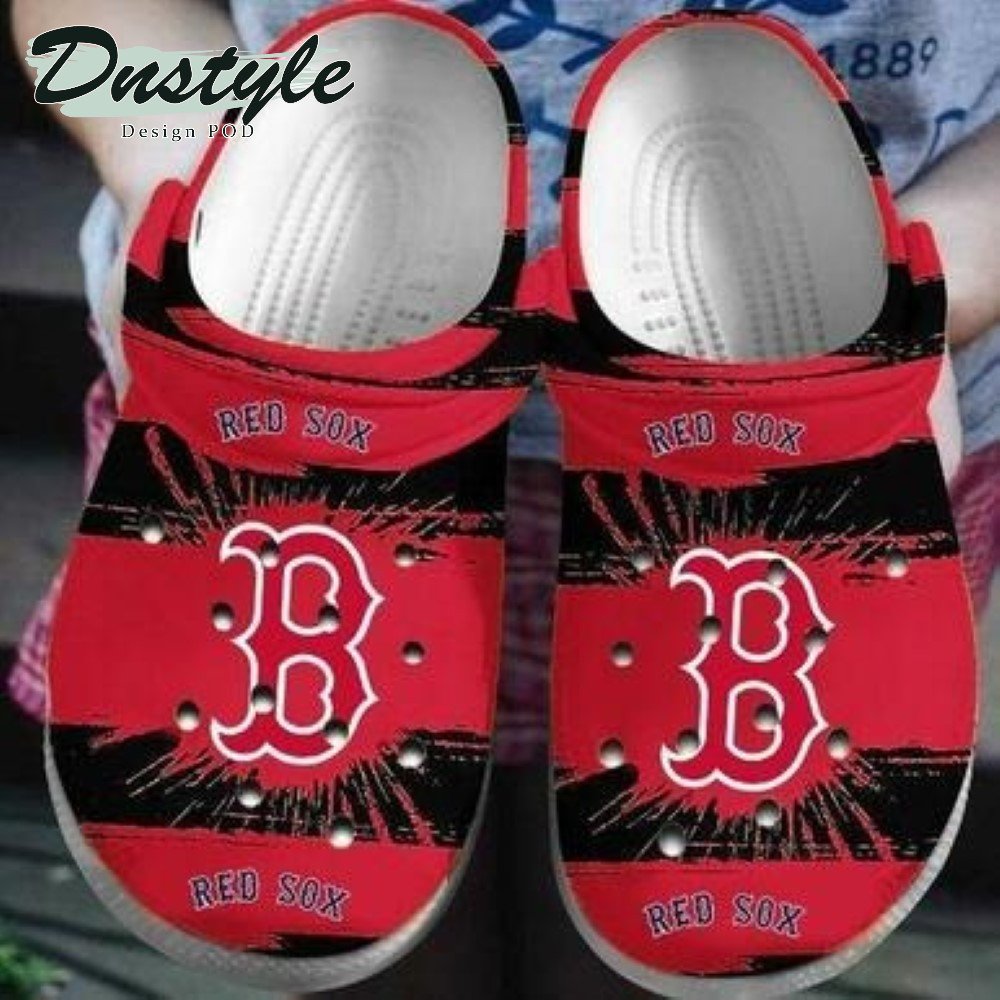 Boston Red Sox Logo Pattern Crocs Classic Clogs Shoes In Red & Black