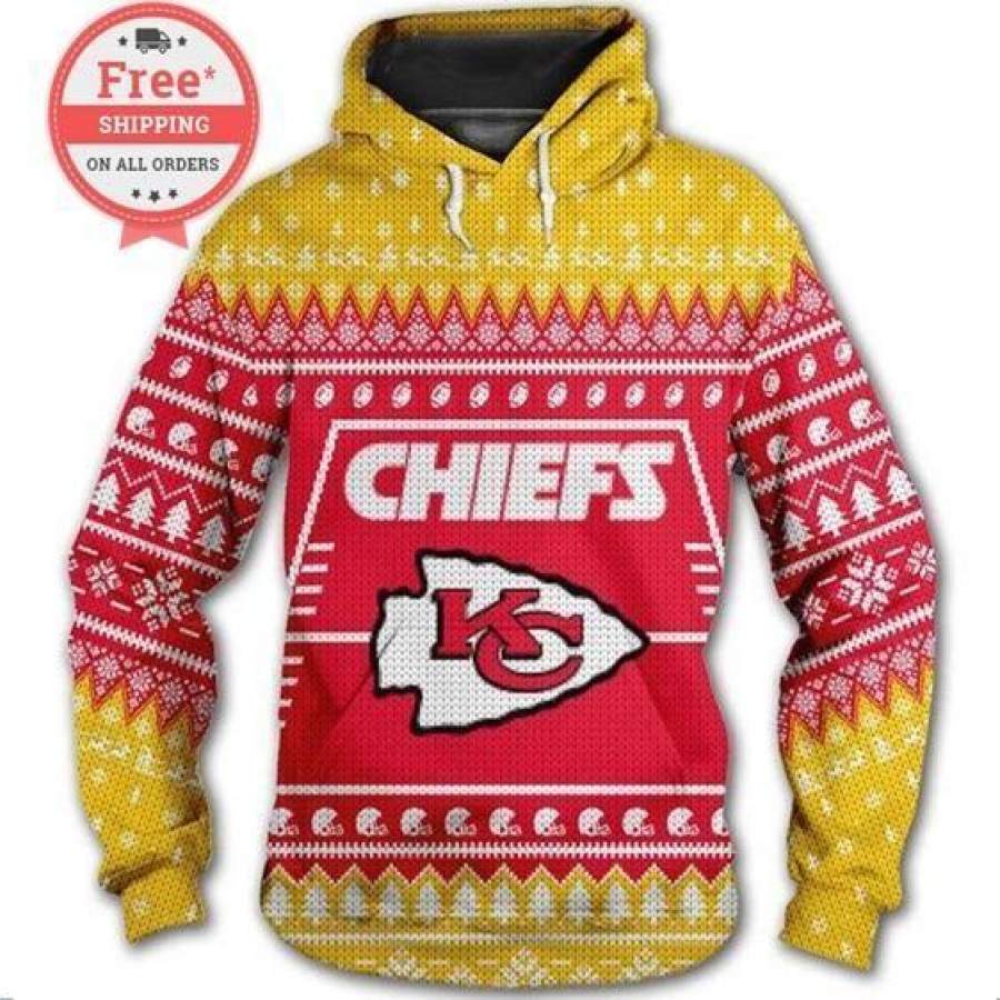 Kansas City Chiefs Christmas Hoodie Unisex 3D All Over Print