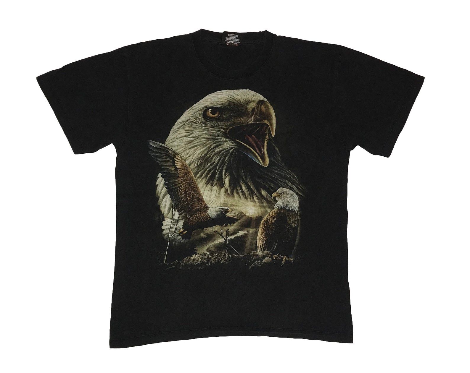 Vintage Eagle T-shirt Rare Hawk Retro Animal Big Back Wild Life Souvenir Nature Animals Travel 3d Graphic Black Tee L