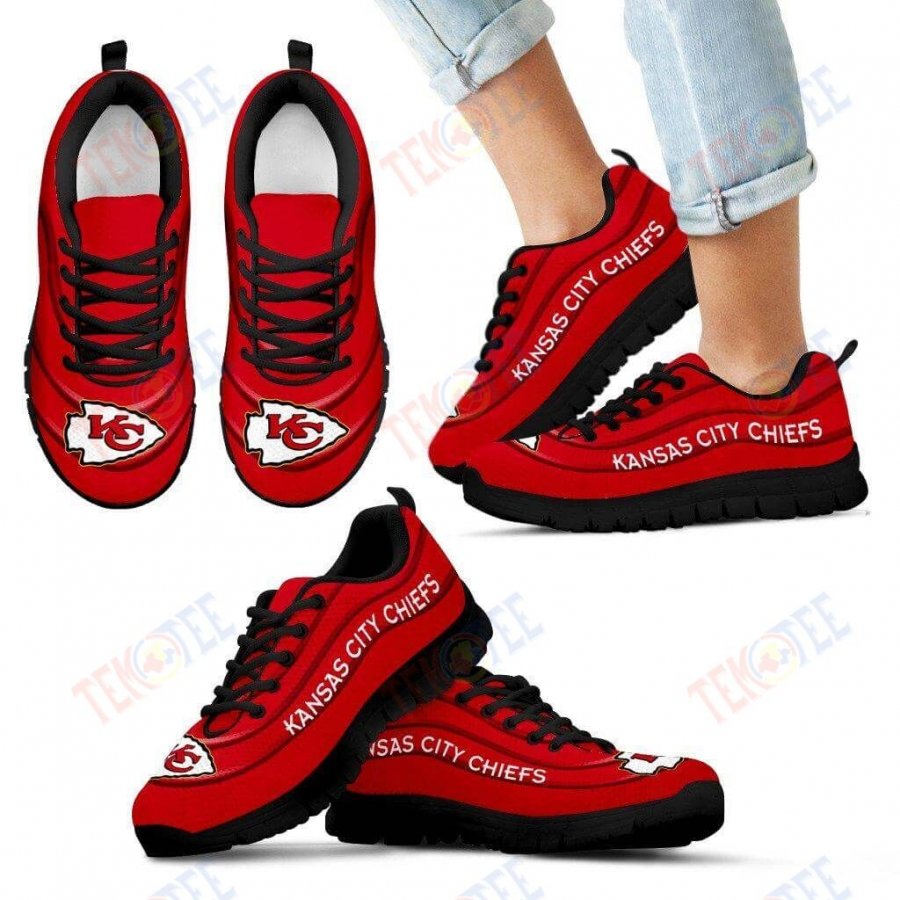 Mens Womens Kansas City Chiefs Sneakers Wave Red Floating Pattern Running Shoes For Men Women TDT920