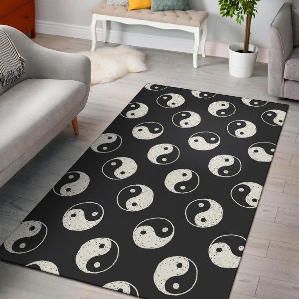 Yin Yang Black Pattern Print Home Decor Rectangle Area Rug