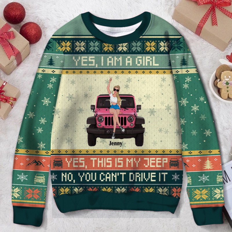 This Is My Jeep No You Can’T Drive It Jeep Girl Personalized Ugly Christmas Sweater, Gift For Off-Road Car/ Jeep Lover/ Jeep Girl