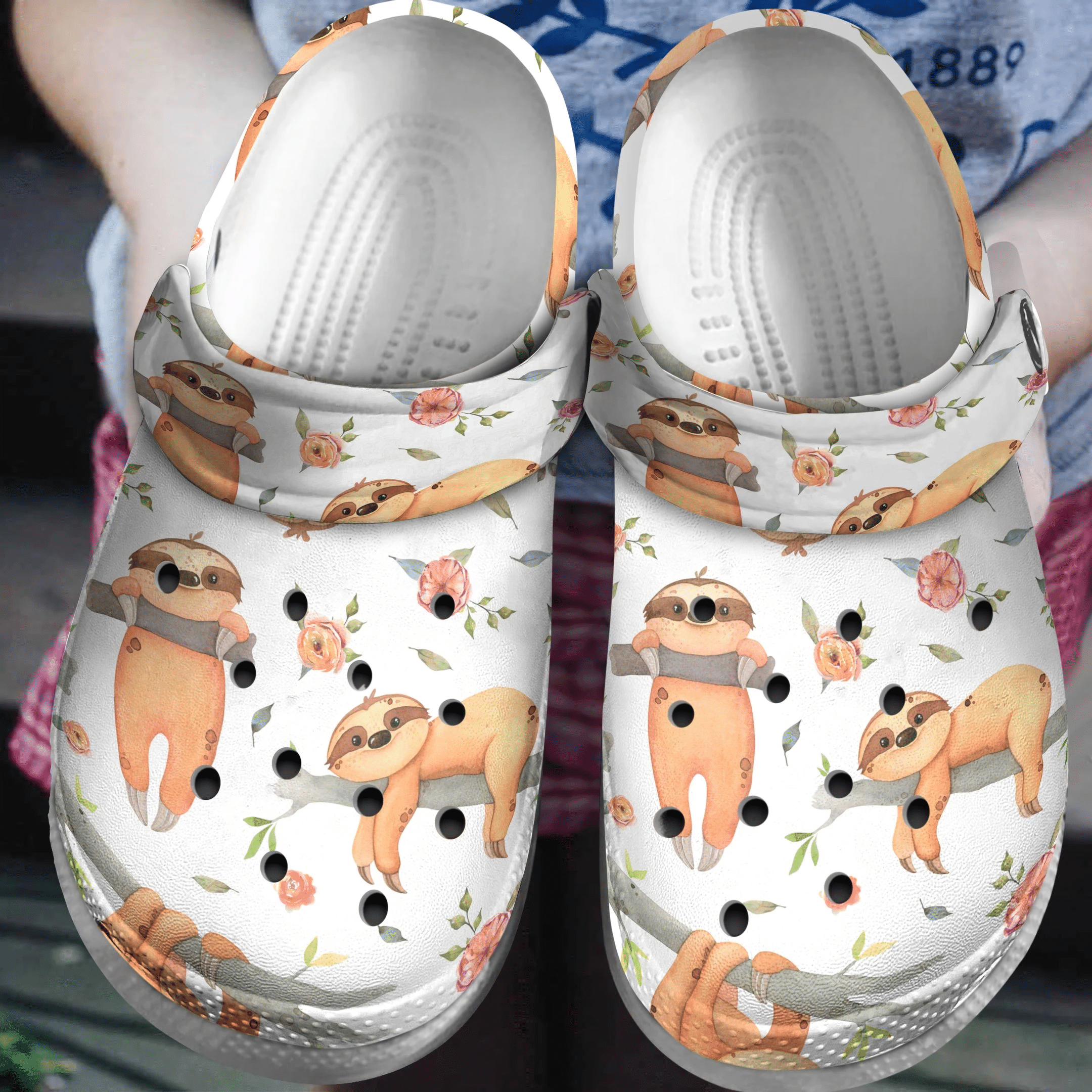 Cool Sloth With Flower Shoes – Funny Animal Crocbland Clog Birthday Gift For Woman Girl Daughter Friend