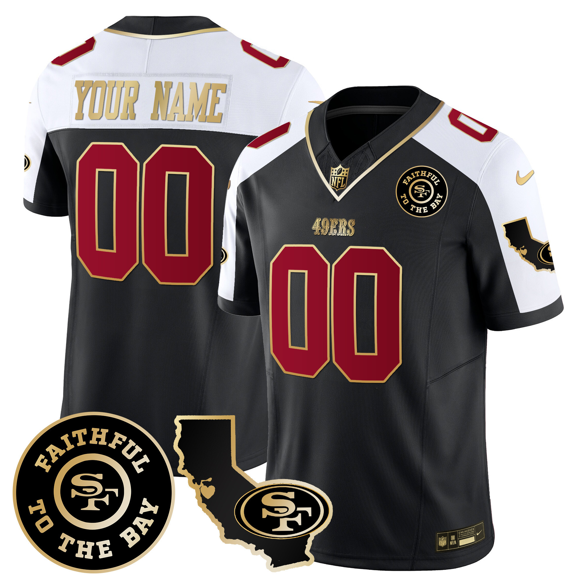 49Ers Faithful & California Patch Vapor Custom Jersey – All Stitched