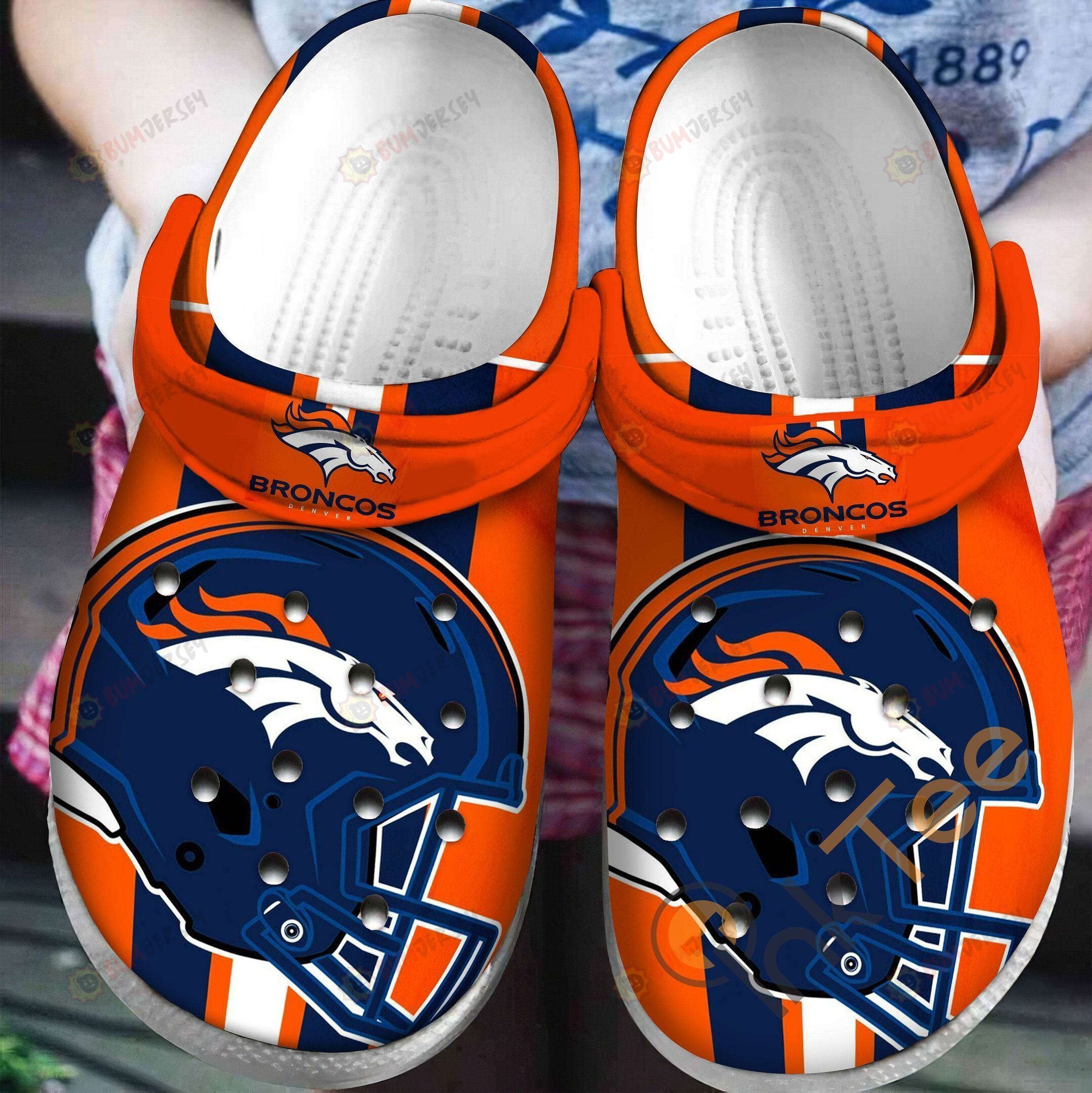 Denver Broncos Logo Pattern Crocs Classic Clogs Shoes In Blue & Orange – Aop Clog