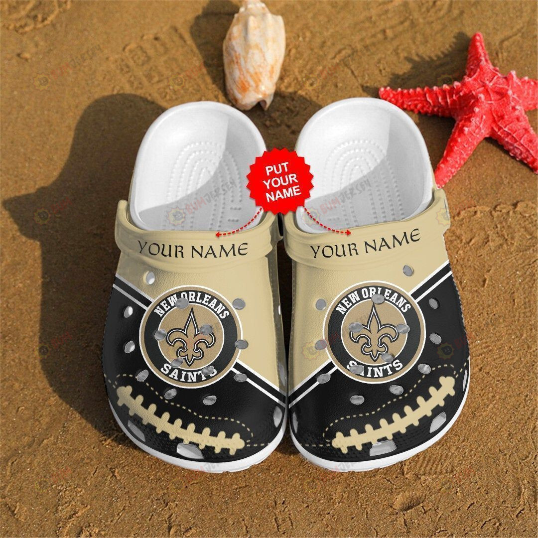 New Orleans Saints Custom Name Pattern Crocs Classic Clogs Shoes In Grey & Black – Aop Clog