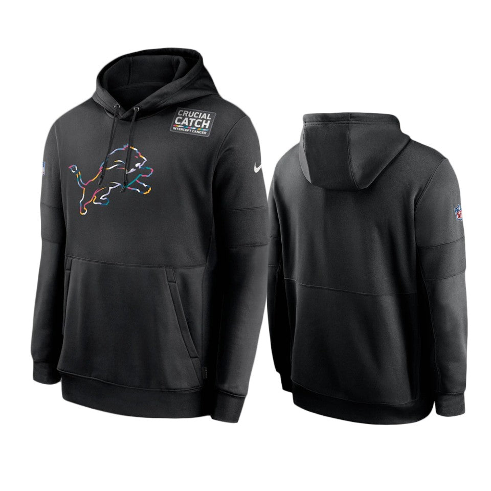 Detroit Lions Black Sideline Performance Crucial Catch Pullover Hoodie