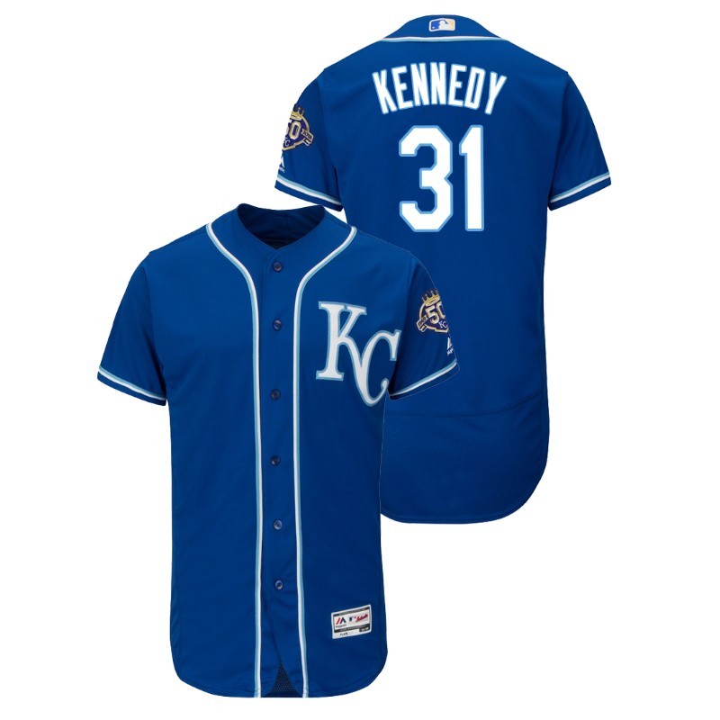 Men’S Kansas City Royals Blue Alternate Flex Base #31 Ian Kennedy 50Th Anniversary Jersey – All Stitched, Embroidery